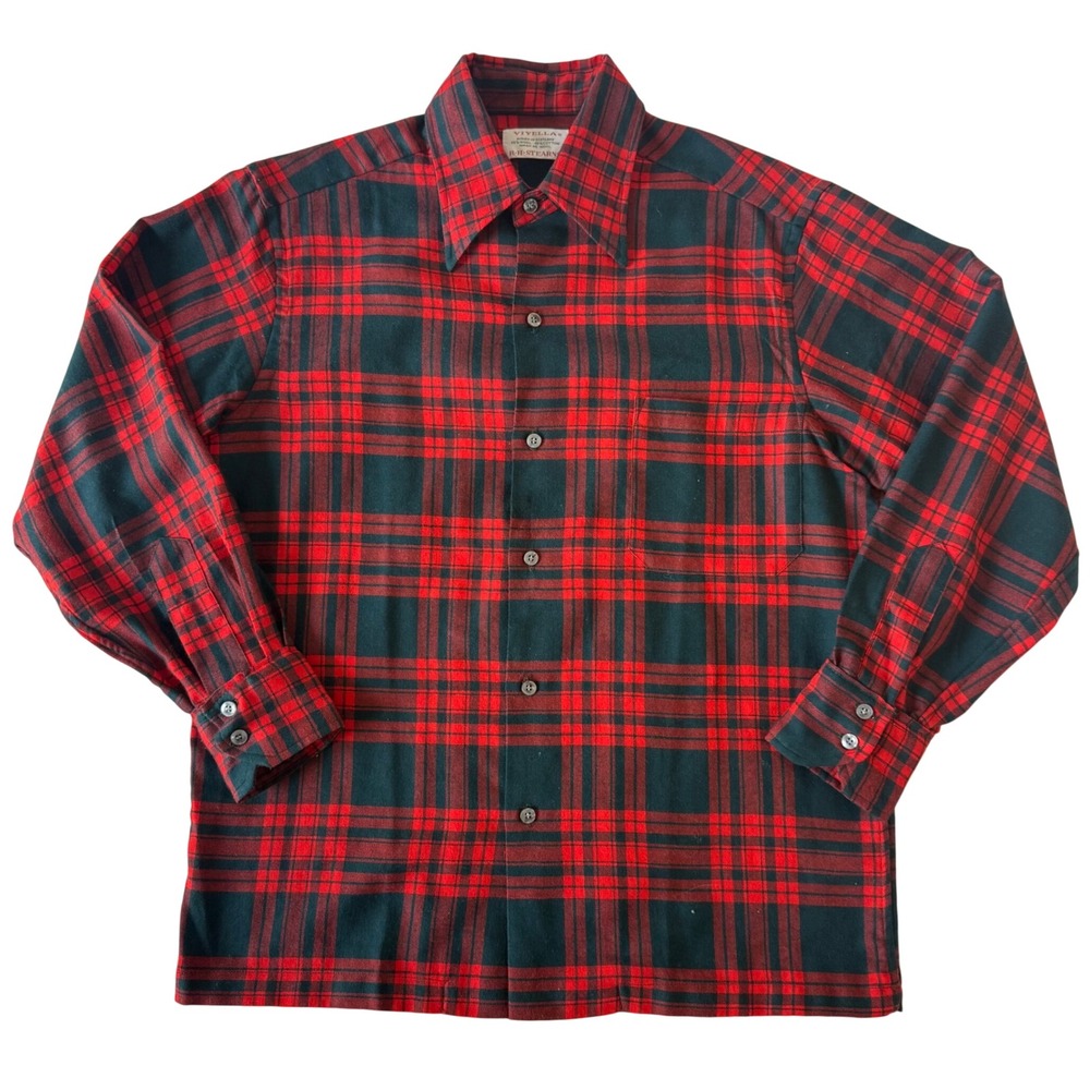 VTG 60s Viyella R.H. Stearns Mens M Red buffalo Plaid Wool Cotton 55/45 Shirt